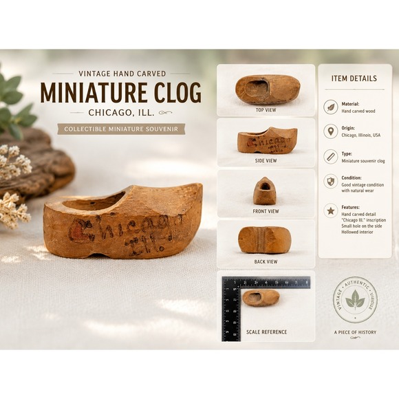 Other - Vintage Miniature Hand Carved Wooden Clog Shoe Chicago Illinois Souvenir 2 Inch